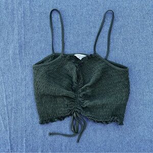 Aeropostale Olive Smocked Cinch Front Spaghetti Strap Crop Top Size XL